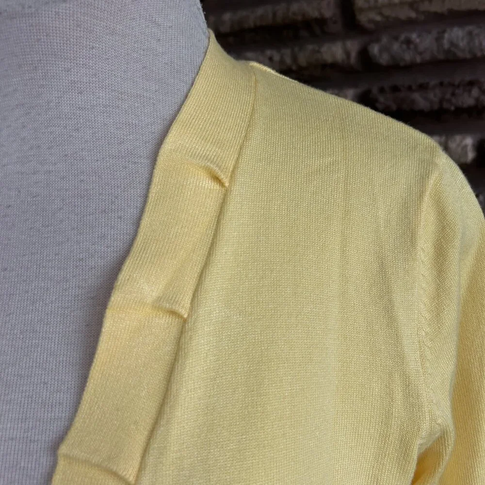 89th and Madison Yellow Pleated Trim Open Drape Cardigan Sweater Size M